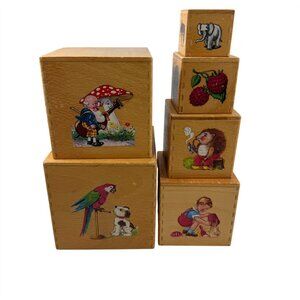 Wooden Nesting Blocks Set of 6 Hermann Eichhorn Vintage 1950s Made in Germany